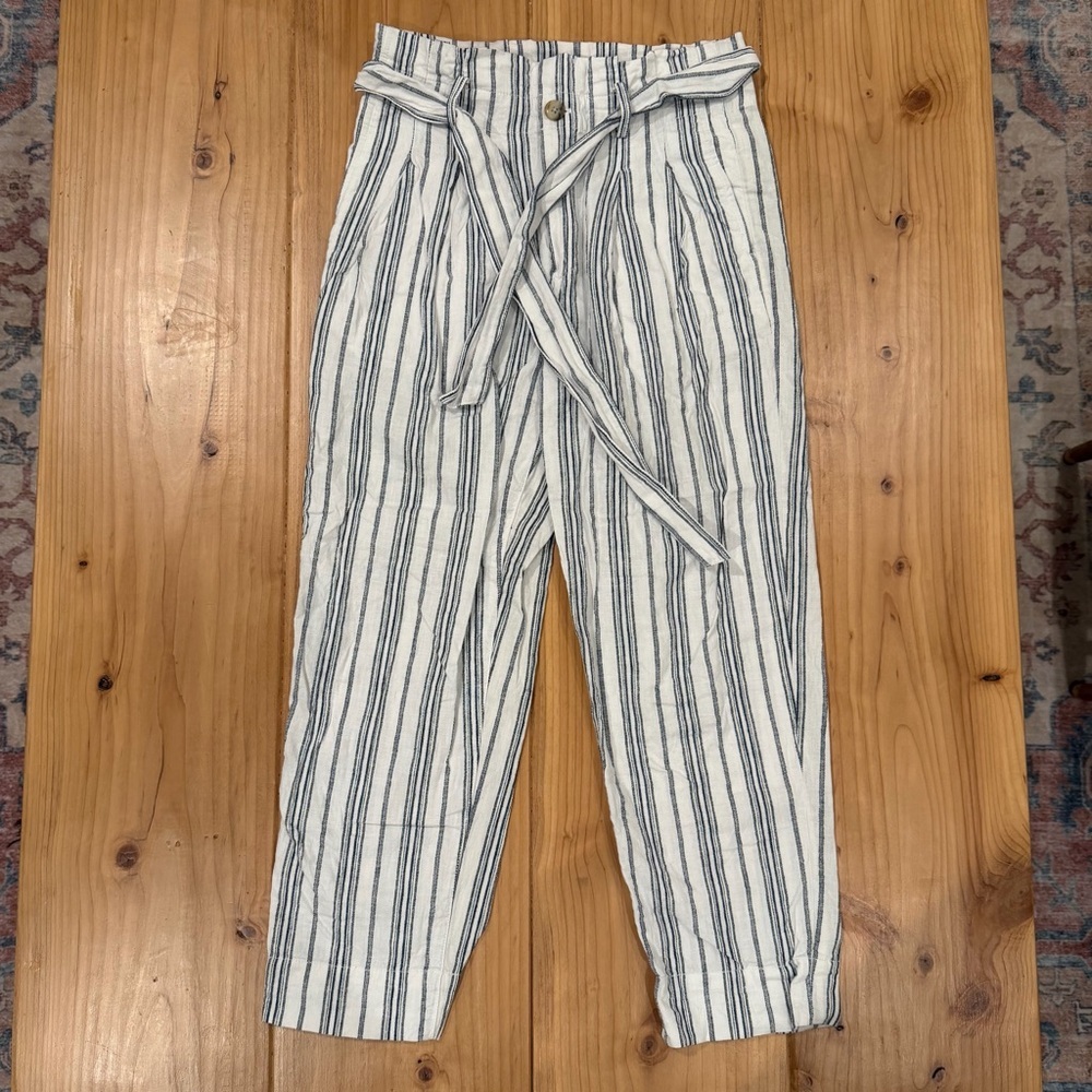 Madewell Striped High-Waisted Pants with Tie Belt